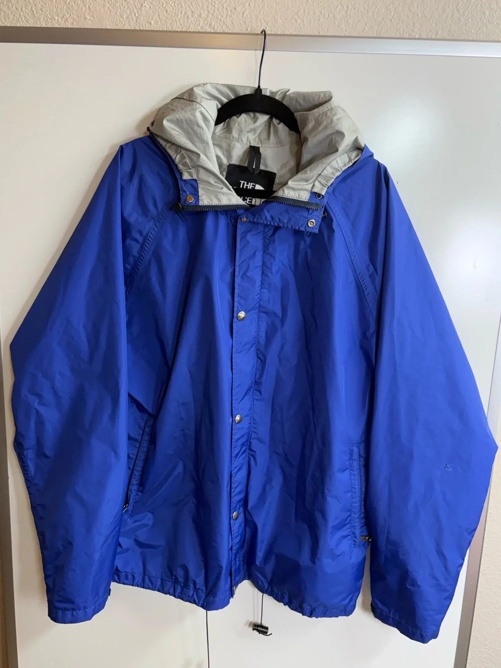 Vintage The North Face Hooded Rain Jacket Blue Gray Nylon Shell Mens XL Coat